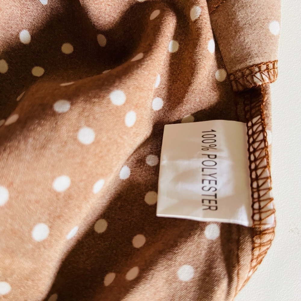 Elegant Brown Polka Dot Long Sleeve Dress - Picture 4 of 4